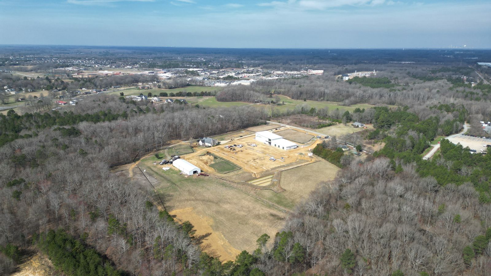 Wide aerial view of a construction site